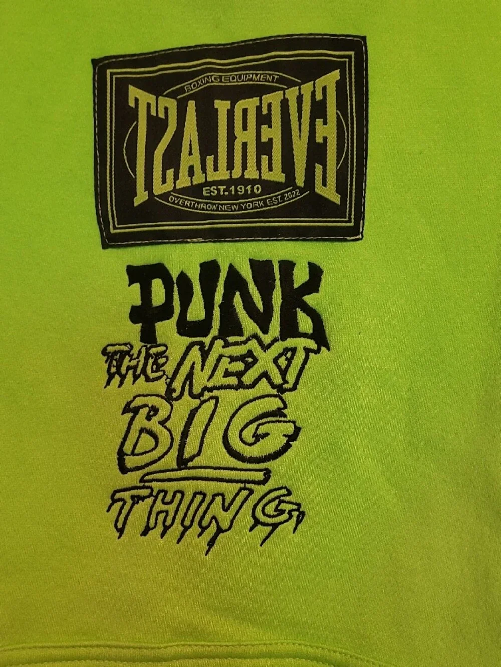 Everlast Neon Green Crewneck Hoodie with Punk Graphic
